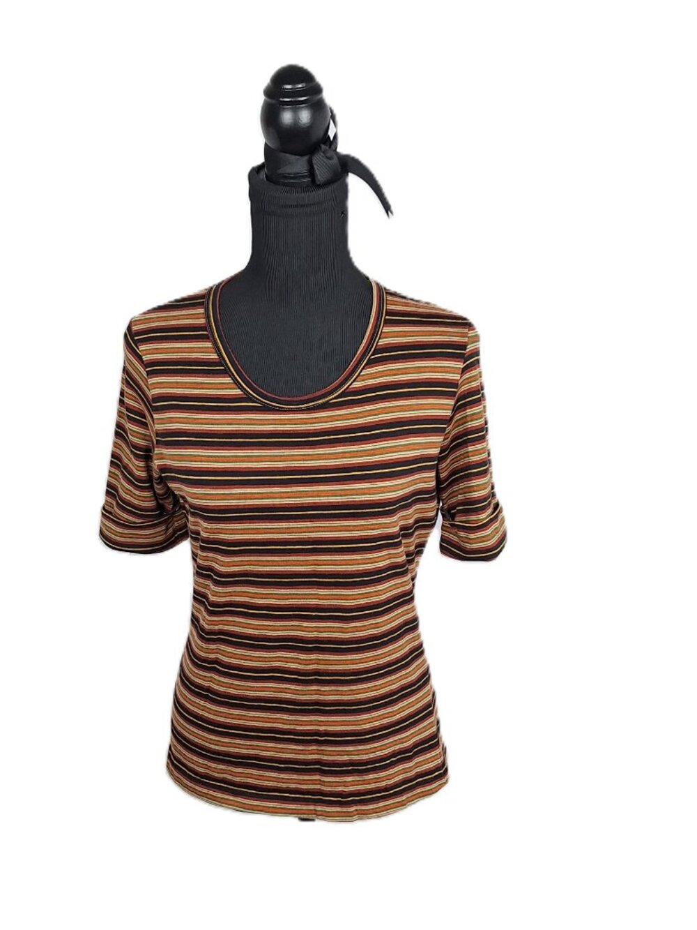 VGT Addenda Striped Knit Top/ Tee Pull-over with Cuff Short Sleeve Women's Sz S